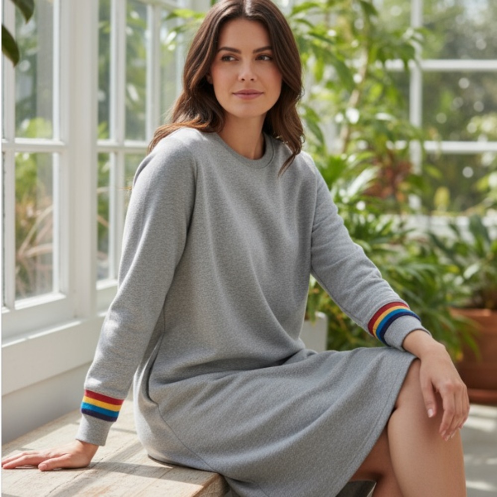 LANDS’ END SERIOUS SWEATS FRENCH TERRY SWEATSHIRT DRESS SZ PETITE LARGE - Picture 2 of 7